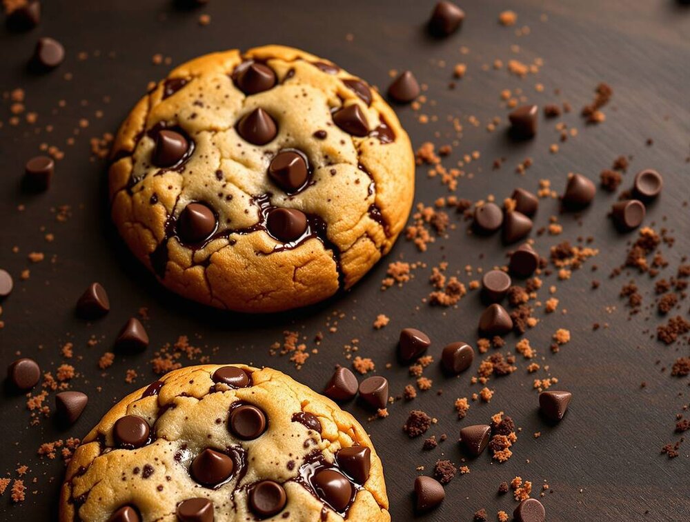 Chocolate chip cookie with melted chocolate pools